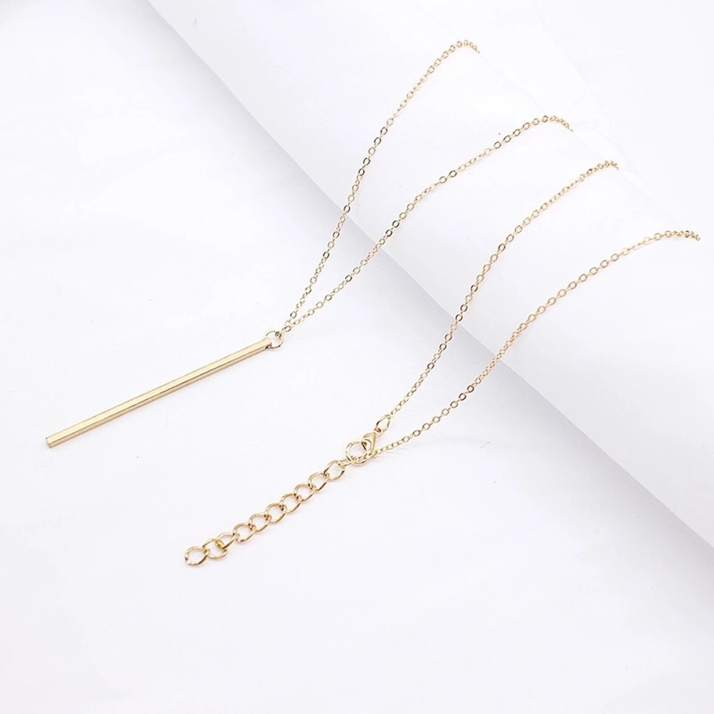 Vertical Gold Silver Bar Necklace - Picture 4 of 6